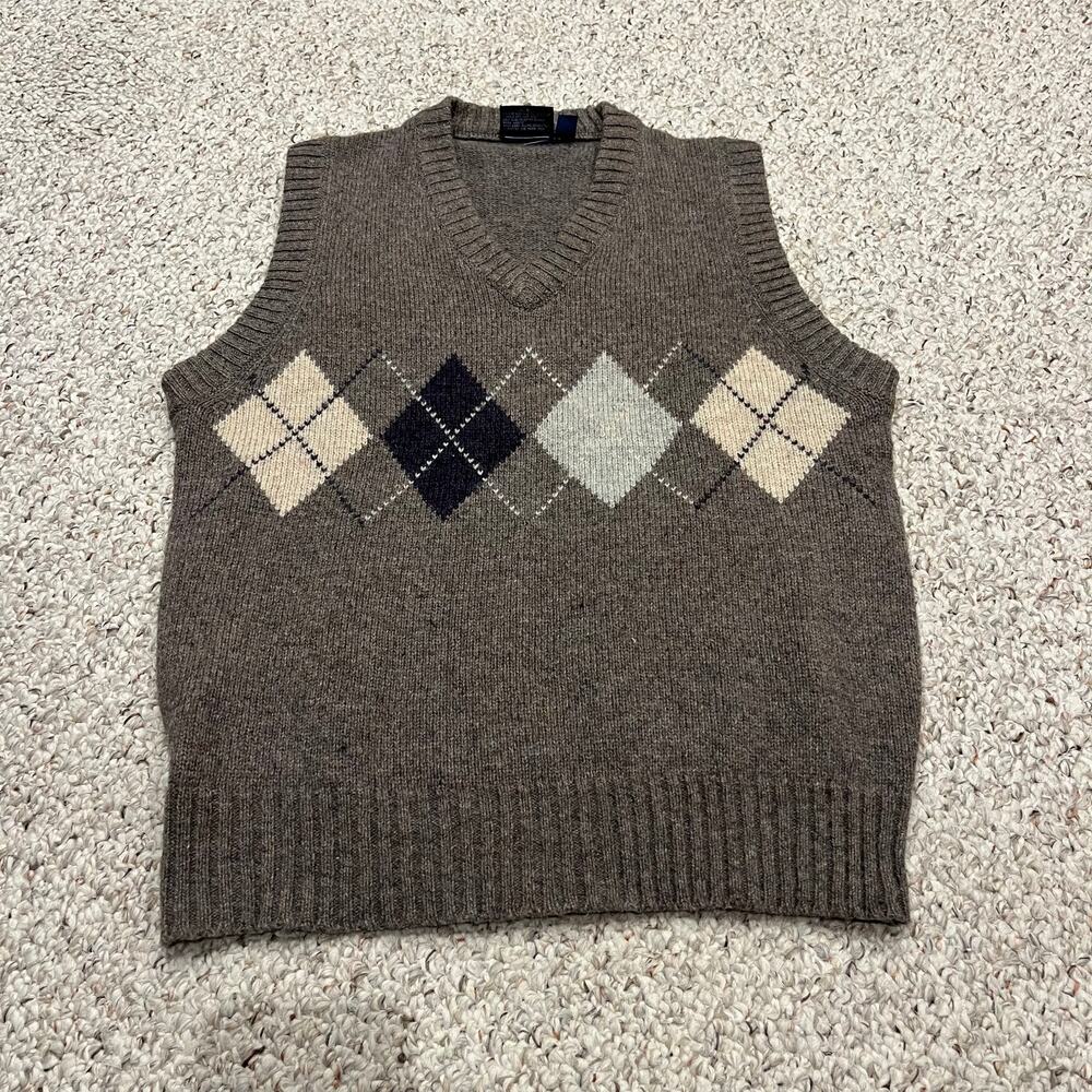 Sundays Sportwear Shetland Wool Blend Sweater Vest Sz M Argyle Academia Diamond